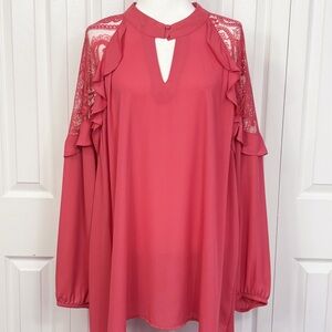 NWT Torrid Berry Pink Georgette Crochet Inset Ruffle Keyhole Blouse 4X